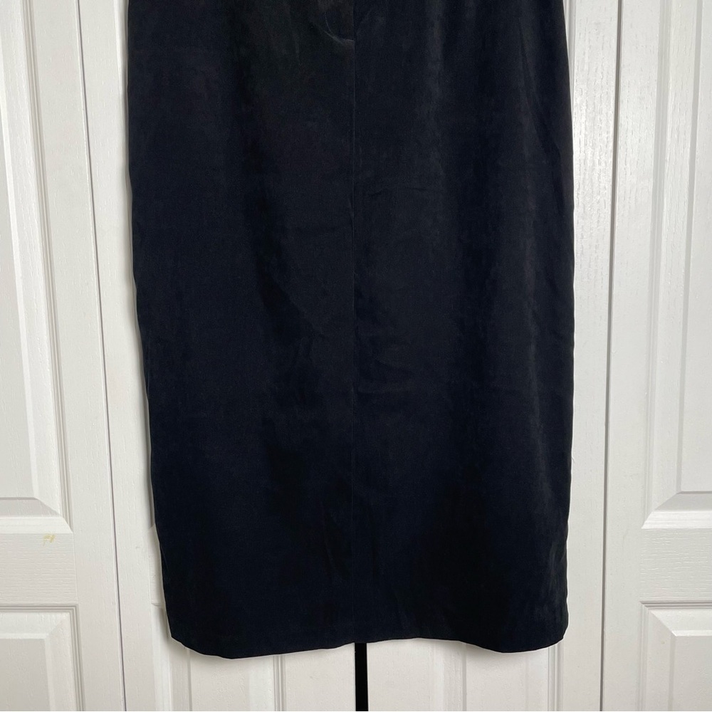 Vintage 90s Whimsigoth Faux Suede Midi Skirt Women’s 16 Black Long Pencil Pocket - Picture 6 of 15